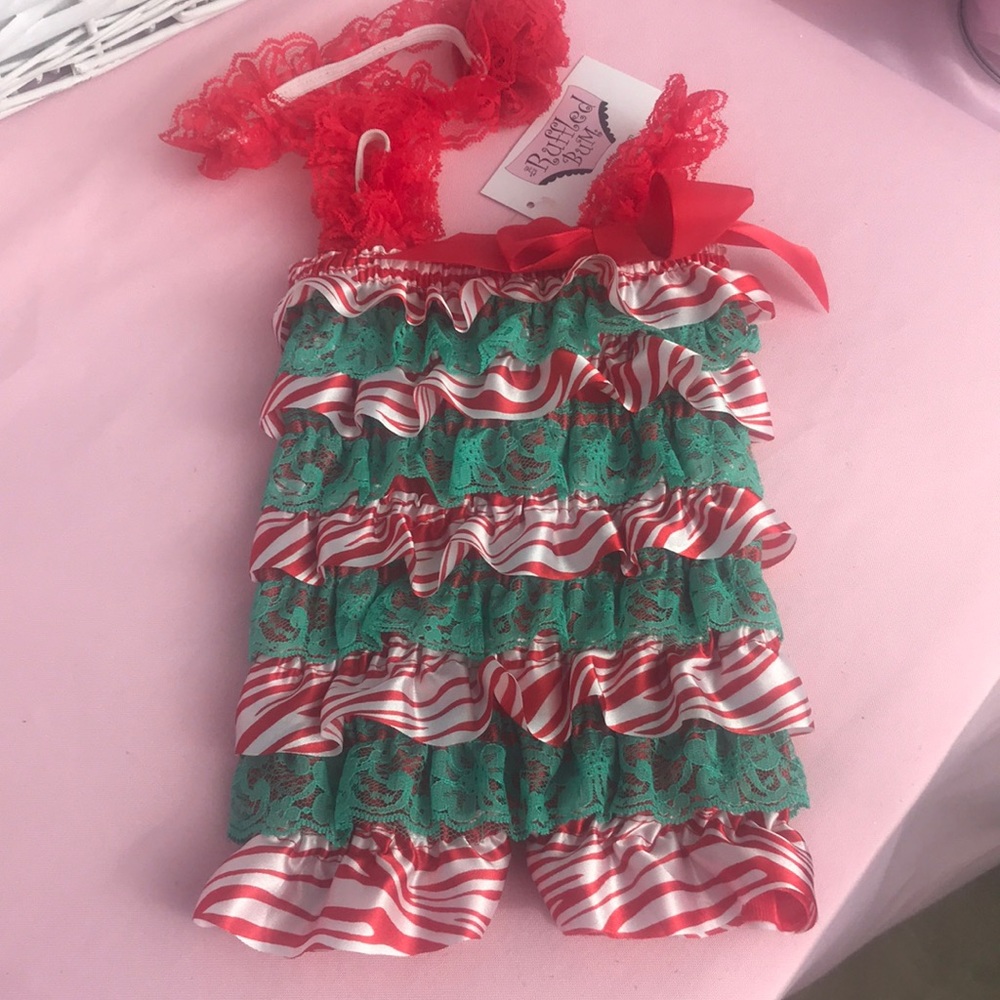 Christmas lace onesie with headband